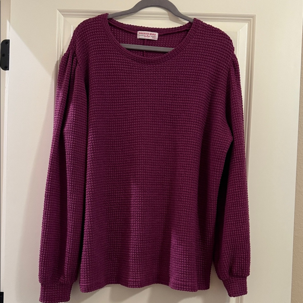 Discount Divas Waffle Knit Plum Knit Top